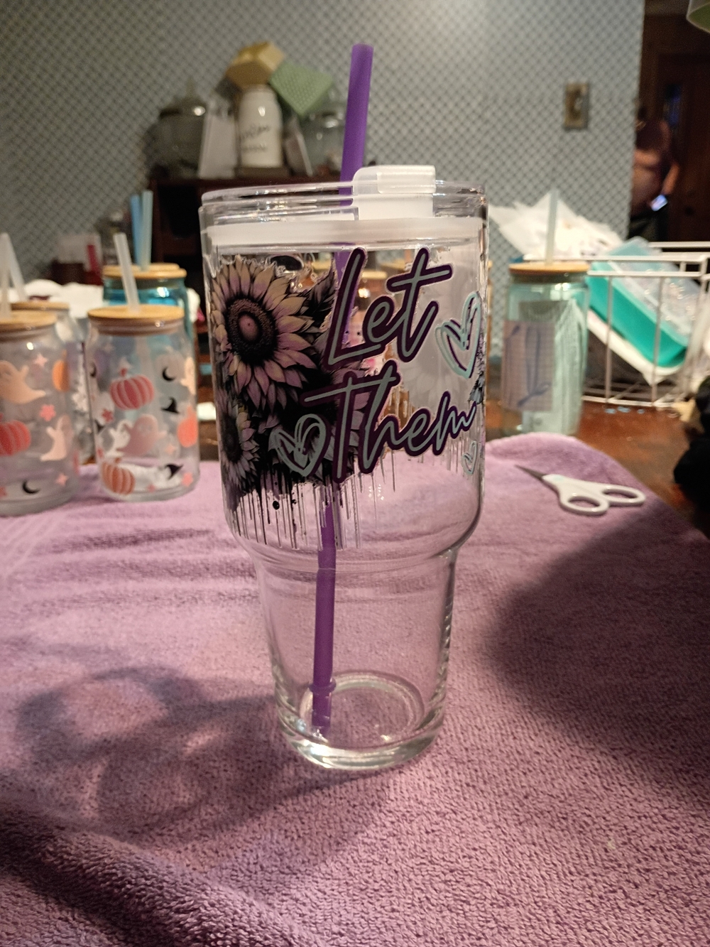 Purple Sunflower 'Let Them' Insulated Tumbler with Straw